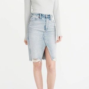 Abercrombie & Fitch Distressed Denim Midi Skirt